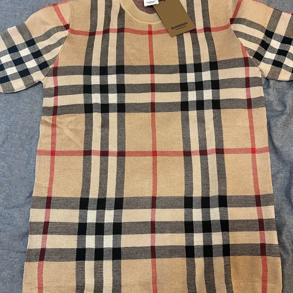 Burberry Wells Check Jacquard Silk & Wool Sweater T-Shirt